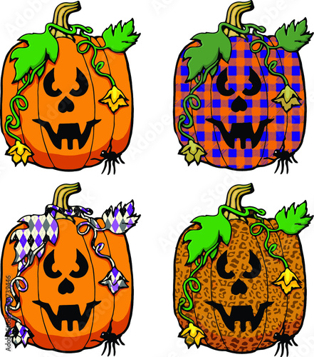 buffalo plaid, leopard and argyle print jack o lanterns | Halloween pumpkins
