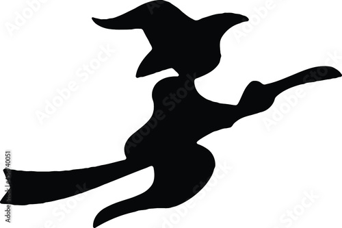 flying witch on broomstick silhouette