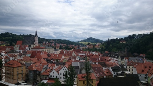 Town view with red roofs and vltava river during summer in Český Krumlov (Cesky Krumlov), a town in the South Bohemian Region, Czech Republic, a UNESCO World Heritage Site, Gothic, Renaissance, Baroq photo