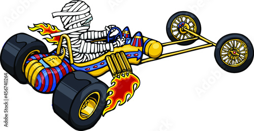 funny mummy driving a sarcophagus go cart | Halloween design