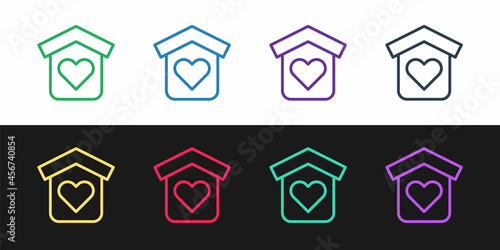 Set line Shelter for homeless icon isolated on black and white background. Emergency housing, temporary residence for people, bums and beggars without home. Vector