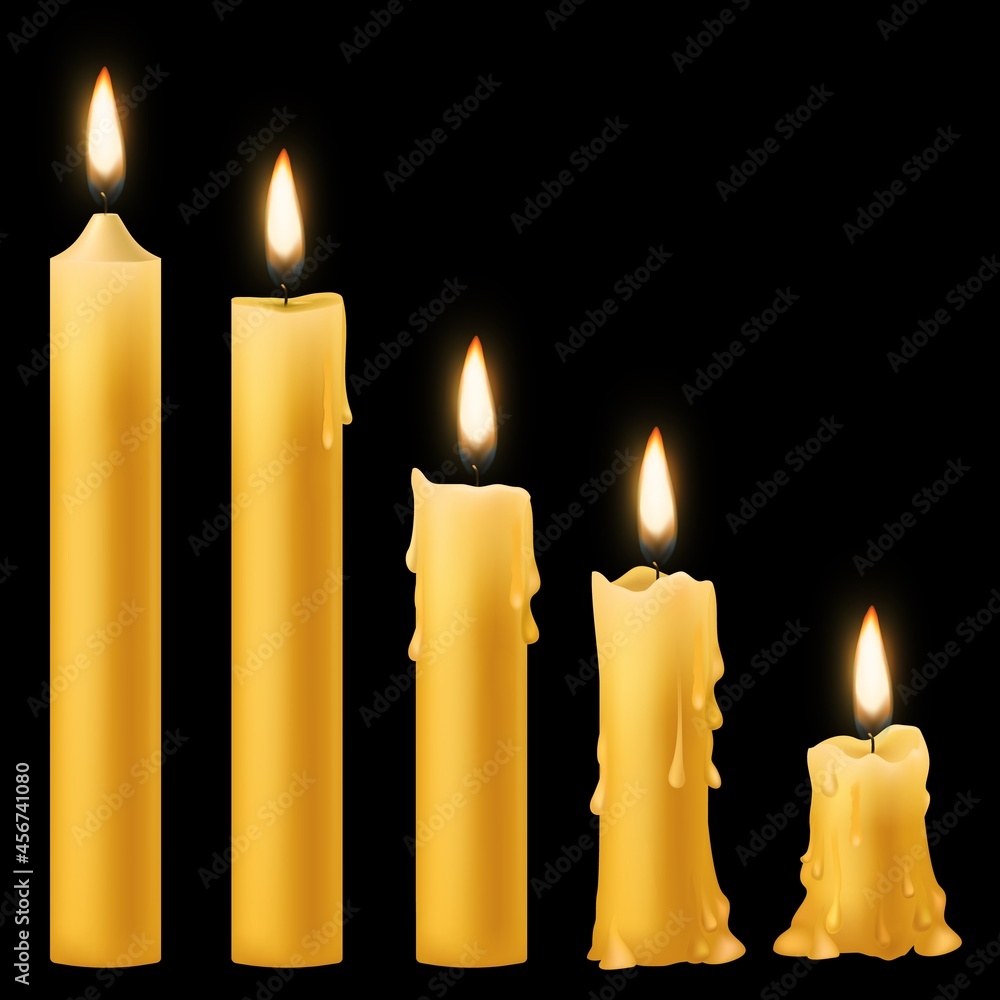 Candles burning. Romantic holiday candlelight different burn stages