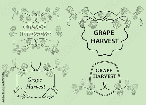 floral frames with grape for grape harvest event - vector set of silhouettes