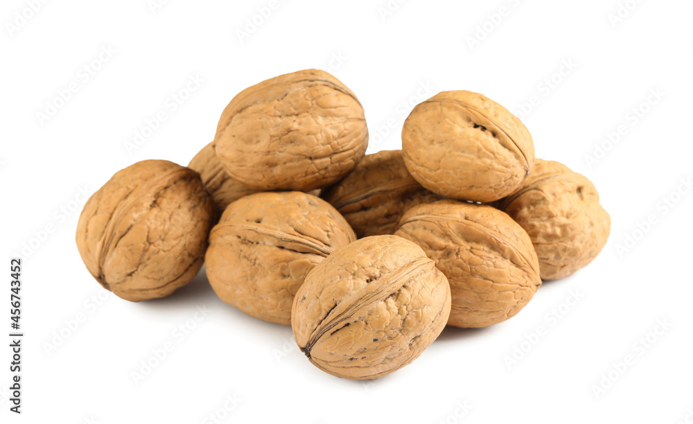 Whole walnuts in shell on white background Whole walnuts in shell on white background