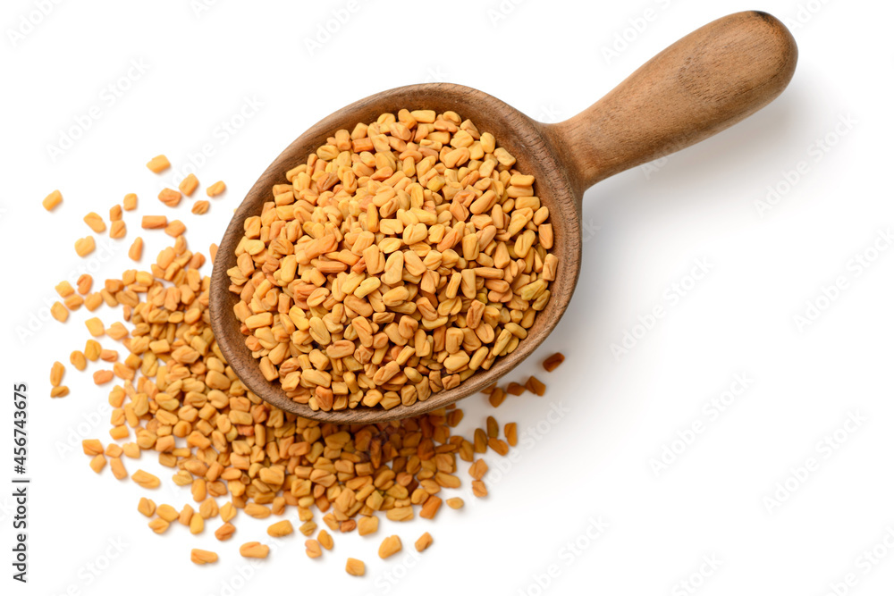 raw fenugreek seeds isolated on white, top view raw fenugreek seeds isolated on white, top view