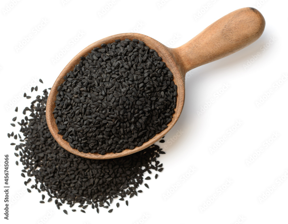black cumin seeds isolated on the white background, top view black cumin seeds isolated on the white background, top view