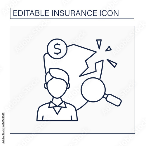 Loss adjuster line icon.Insurance agent. Person assesses amount of compensation. Analysis and diagnosis. Insurance concept. Isolated vector illustration. Editable stroke