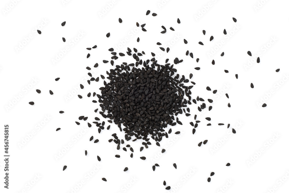 black cumin seeds isolated on the white background, top view black cumin seeds isolated on the white background, top view