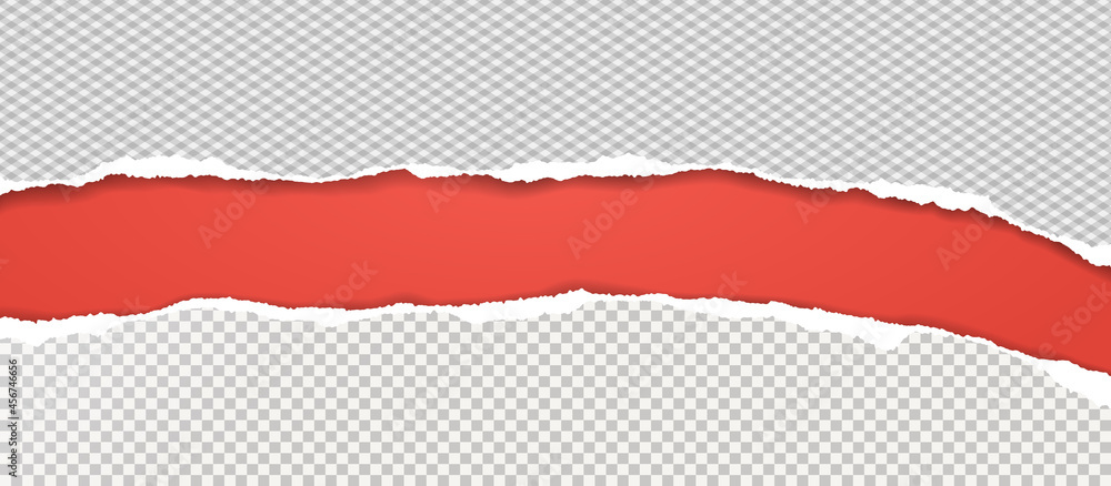 Torn, ripped white squared paper strips with soft shadow are on red background for text. Vector illustration Torn, ripped white squared paper strips with soft shadow are on red background for text. Vector illustration