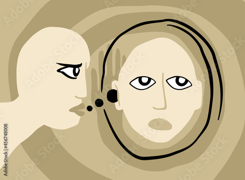 Fake news metaphor - drawn person whispers gossip