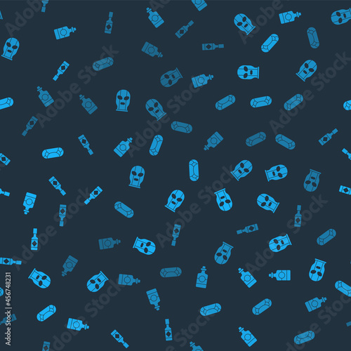 Set Tequila bottle, Mexican wrestler, Burrito and Tabasco sauce on seamless pattern. Vector