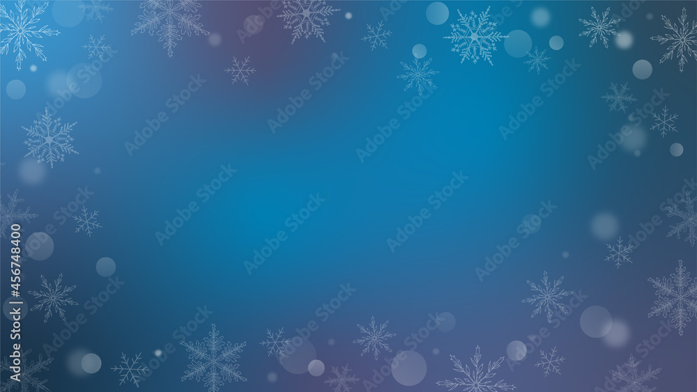 Winter gradient background with snowflakes. Blue Christmas pattern.