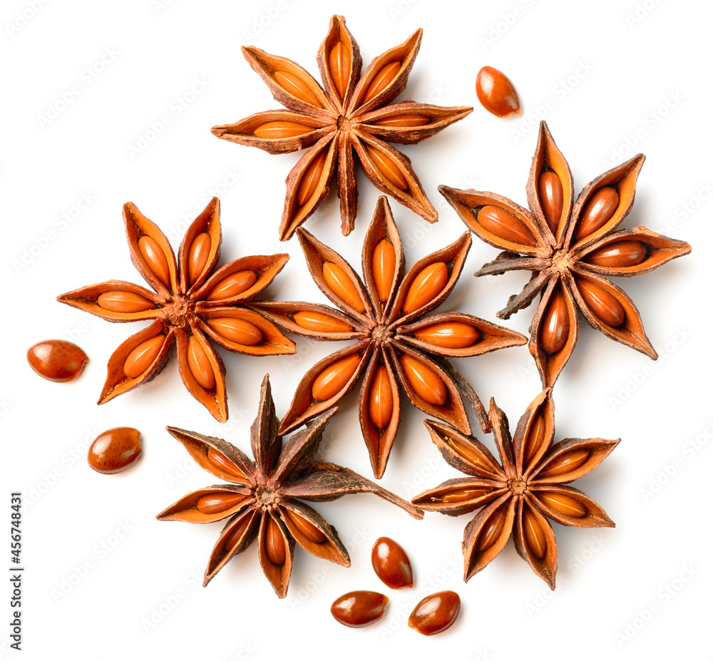 star anise isolated on the white background, top view star anise isolated on the white background, top view