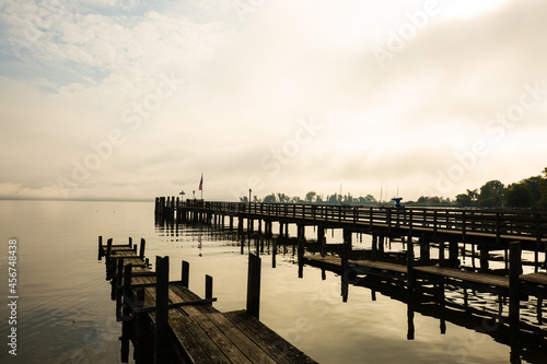 Jetty on Ammersee  foggy day  landscape  blue sky