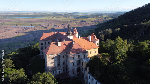 historical old State Chateau Jezeří aerial view Czech republic manor house Státní zámek Jezeří photo