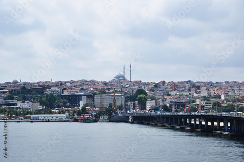 Panoramic view of Istanbul. Automobile bridge over the Golden Horn Bay. July 09, 2021 Istanbul, Turkey.