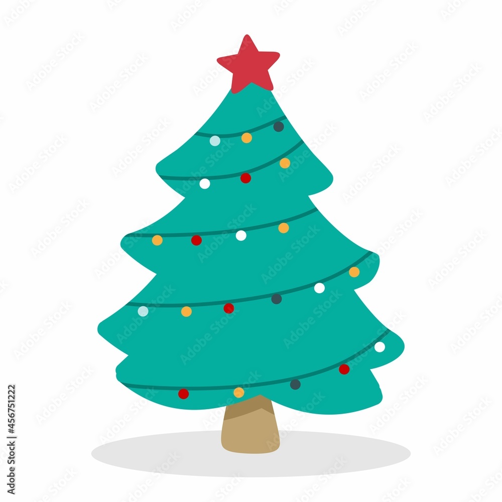 Christmas tree with toys and garlands. Vector illustration in a flat style. The concept of Christmas Christmas tree with toys and garlands. Vector illustration in a flat style. The concept of Christmas