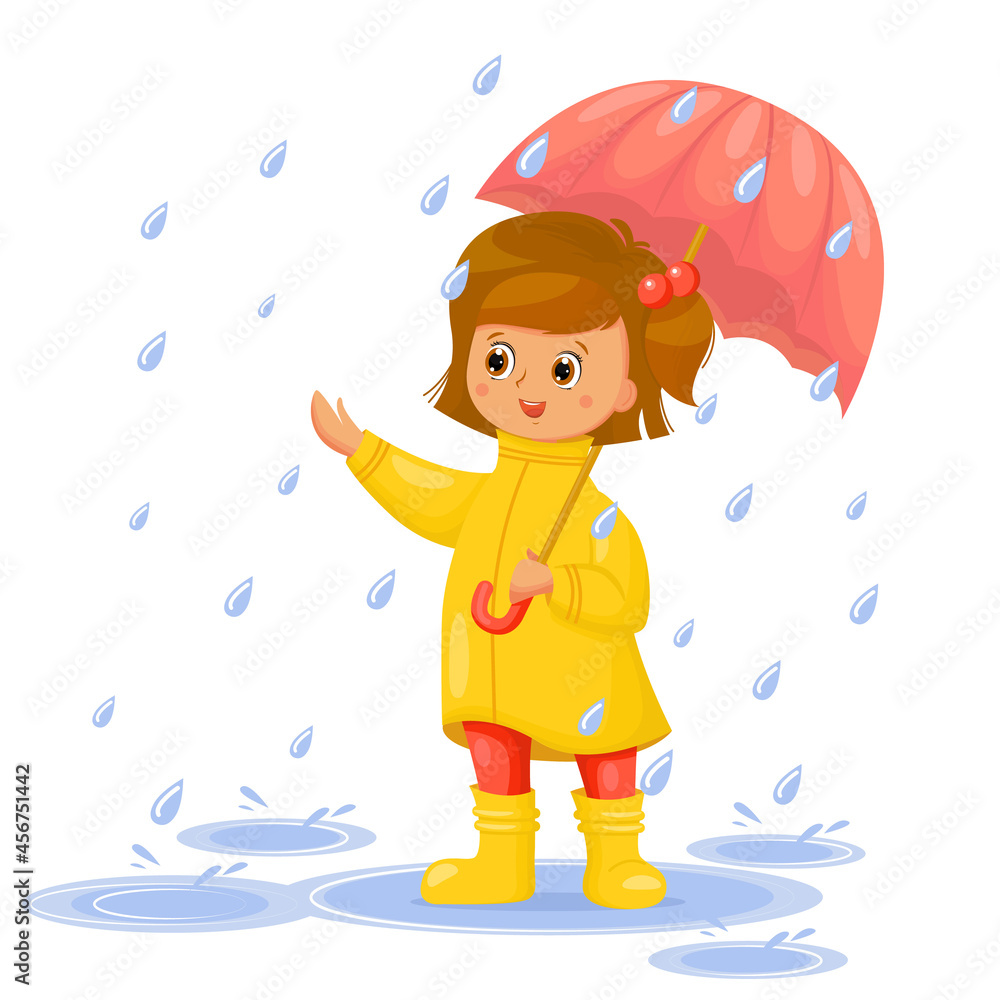 Vector Cartoon Illustration the Girl under the Umbrella Stock Vector ...