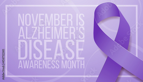 Alzheimer's disease awareness month concept. Banner template with purple ribbon and text.  Vector illustration.