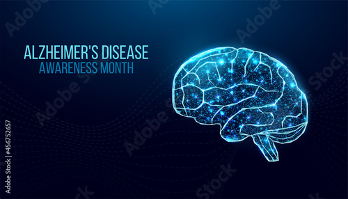 Alzheimer's disease awareness month concept. Banner template with purple ribbon and text.  Vector illustration.