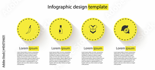Set Hot chili pepper pod, Tabasco sauce, Poncho and Lime. Business infographic template. Vector