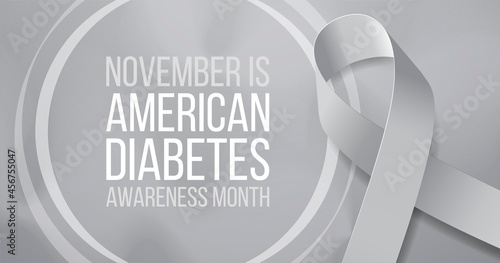 American diabetes awareness month concept. Banner template with grey ribbon and text.  Vector illustration.
