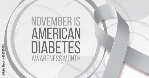 American diabetes awareness month concept. Banner template with grey ribbon and text.  Vector illustration.