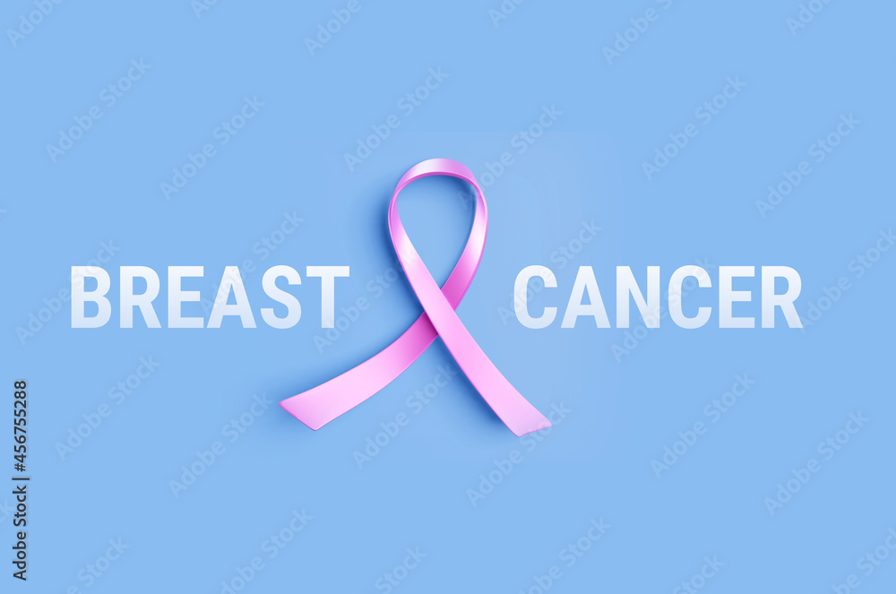 3d Illustration of Pink Shine Ribbon with Loop. Symbol of Breast Cancer Awareness Month Campaign with Text on Blue Color Background 3d Illustration of Pink Shine Ribbon with Loop. Symbol of Breast Cancer Awareness Month Campaign with Text on Blue Color Background