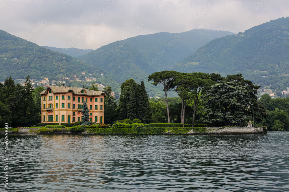 View of a Villa in Lake Como on a Cloudy Day