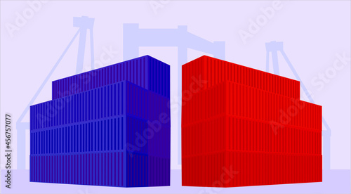 Illustration of import export cargo in shipyard 