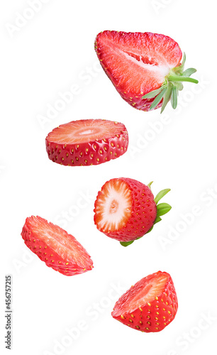 Strawberry slice flying in the air
