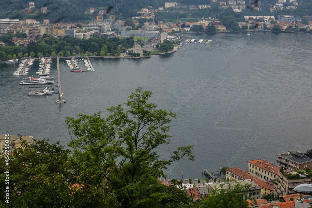 View of Como Town and Lake on a Cloudy Day