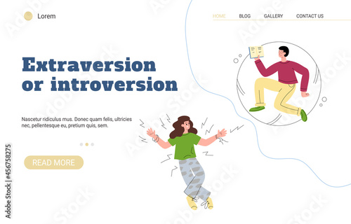 Extraversion or introversion MBTI types website flat vector illustration.