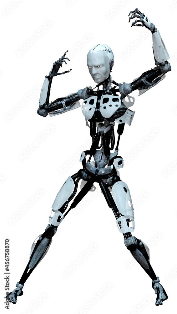 3D Rendering Male Robot on White