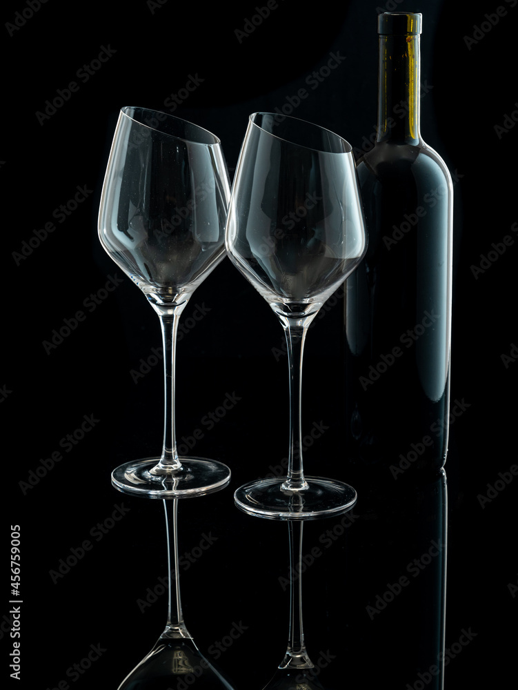 wine glasses with beveled edges on black background wine glasses with beveled edges on black background