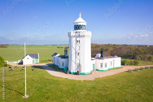 View of South Foreland Lighthouse at White Cliffs of Dover. photo
