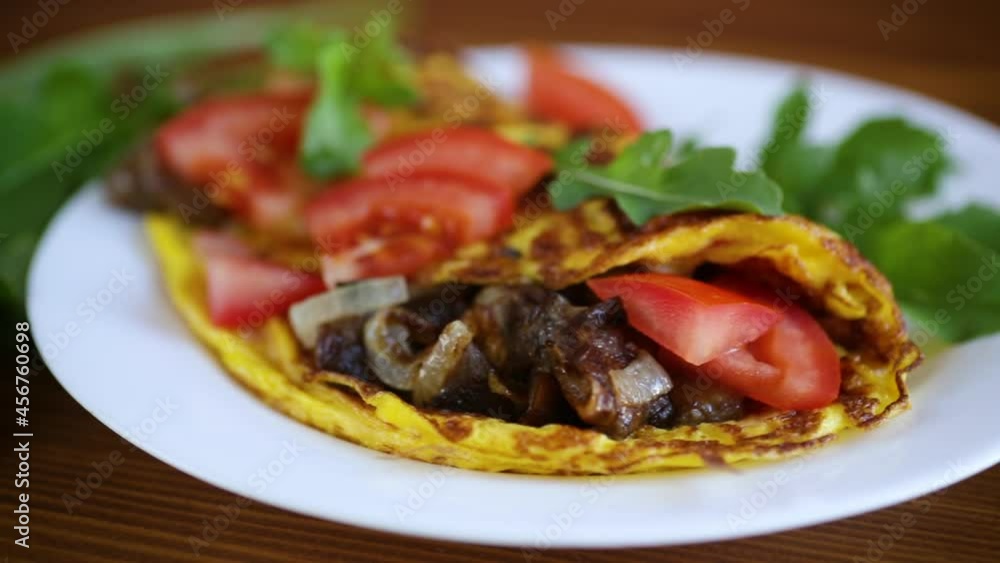 fried egg omelet with wild mushrooms and tomatoes fried egg omelet with wild mushrooms and tomatoes