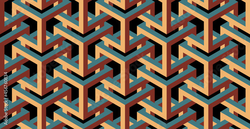 Cubes. Seamless geometric vector 3D pattern. Optical illusions. Op Art. Template for fabric or wrapping. Modern textile. Stylish background. Wallpapers. Pastel colors. Luxury 3D Tiles.