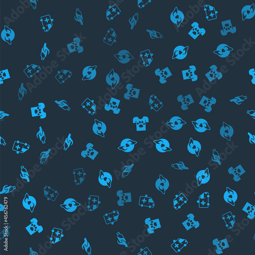 Set Ambulance car, Pleasant relationship, Animal volunteer and Donation water on seamless pattern. Vector