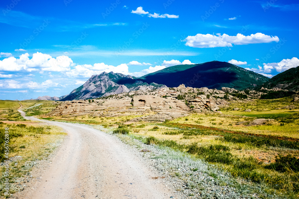 Road in mountains and prarie in Kazakhstan, Asia Road in mountains and prarie in Kazakhstan, Asia