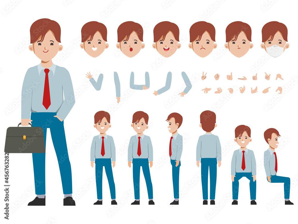 Businessman character constructor for different poses. Set of various men's faces. Illustration vector isolated on white background. Businessman character constructor for different poses. Set of various men's faces. Illustration vector isolated on white background.