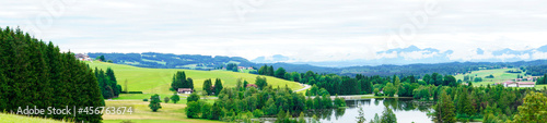 Fototapeta Naklejka Na Ścianę i Meble -  Panorama landscape in the Allgäu in Bavaria. Nature with mountains, meadows and forests.