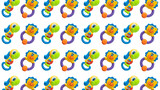 Rattle toys pattern on white background. Top view
