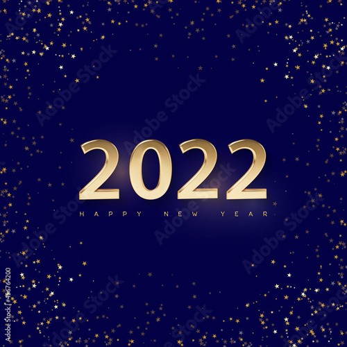 Minimal Christmas night blue shine and gold stars background with New Year 2022 greeting. illustrations for greeting cards, calendars and invitations. High quality illustration