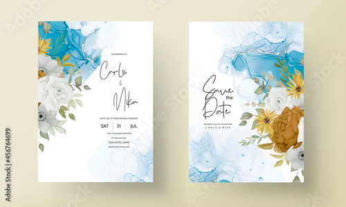 warm autumn flower wedding invitation card