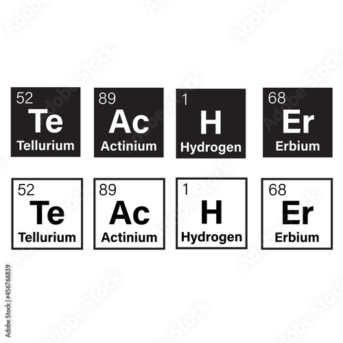 chemical elements of the periodic table on white background. teacher periodic table of elements quote for student sign. teacher periodic table symbol. flat style.