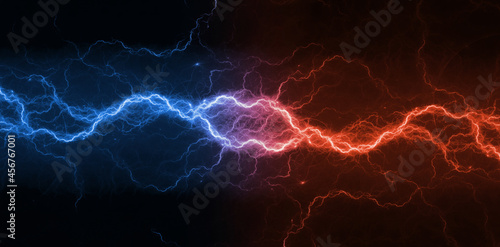 Fotografie, Obraz Red and blue lightning, abstract plasma background