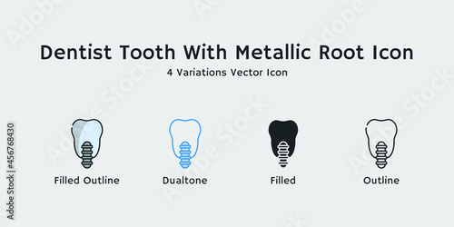 Tooth with metallic root icon for root canal treatment vector graphics