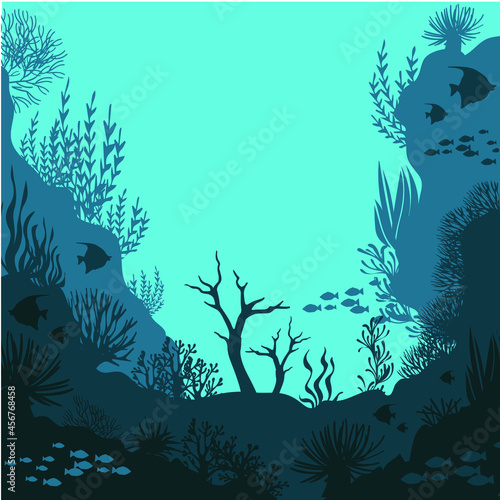 underwater ocean seascape silhouette 