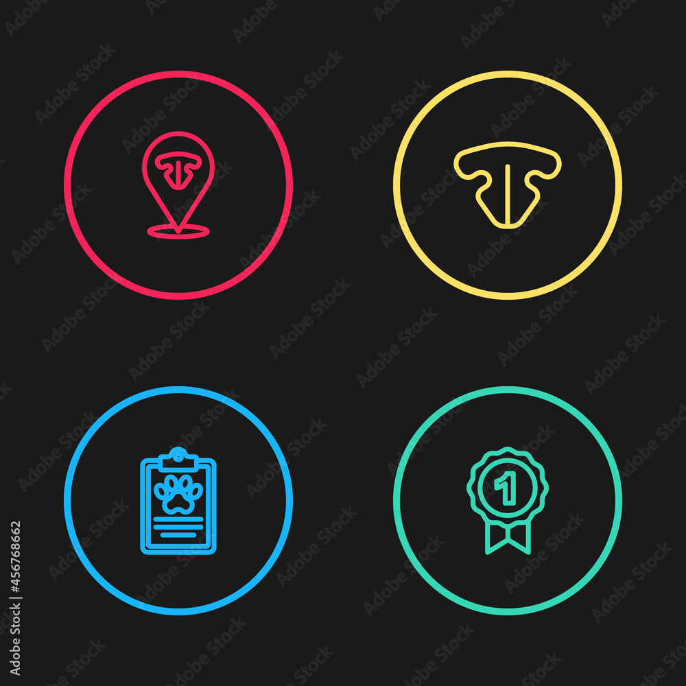 Set line Clinical record pet, Dog award symbol, Cat nose and icon. Vector Set line Clinical record pet, Dog award symbol, Cat nose and icon. Vector